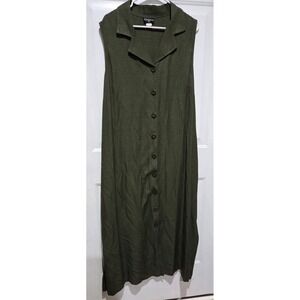 Cimmaron Plus Olive Green Sleeveless Button Up Dress Women Sz 26 Vintage USA